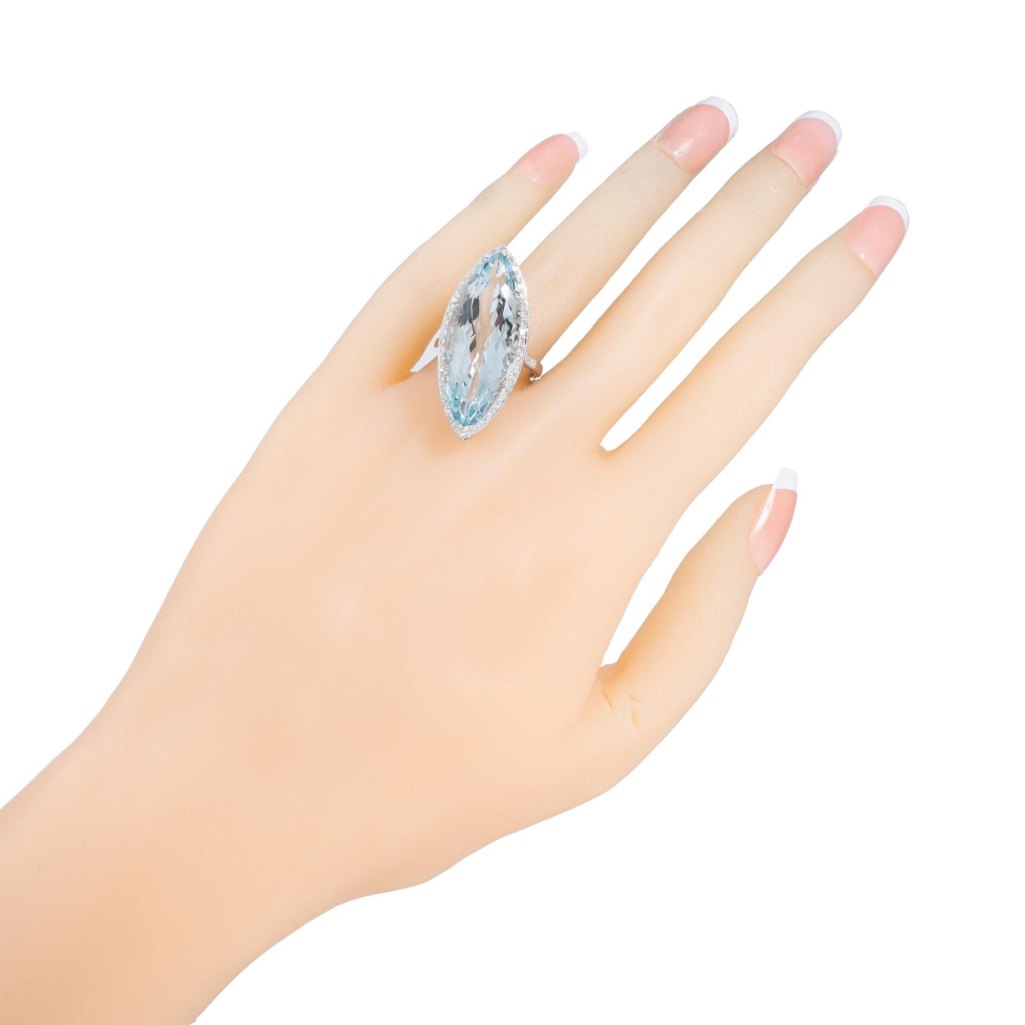 15,00 Karat Marquise Aquamarin Diamant Saphir Weißgold Cocktail-Ring im Angebot 1