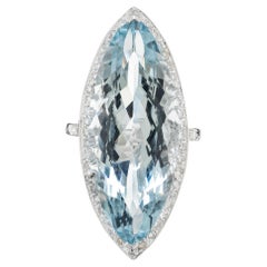 15.00 Carat Marquise Aquamarine Diamond Sapphire White Gold Cocktail Ring
