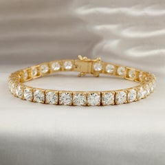 Pulsera tipo «tennis» con diamantes redondos de talla brillante naturales de 15 quilates, calidad SI/H, en oro amarillo de 18 quilates