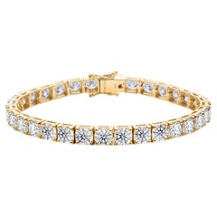 Pulsera tipo «tennis» con diamantes redondos de talla brillante naturales de 15 quilates, calidad SI/H, en oro amarillo de 18 quilates