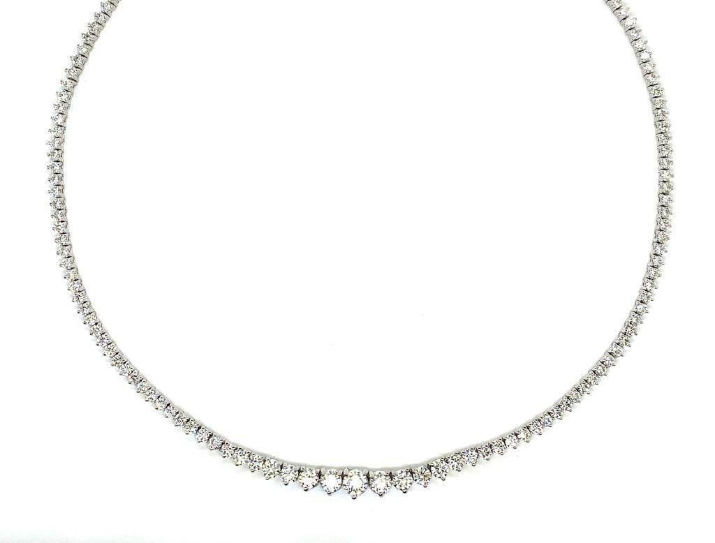 Victorian 15.00 Carat Natural Diamond Tennis Graduated Necklace G SI 14K White Gold For Sale