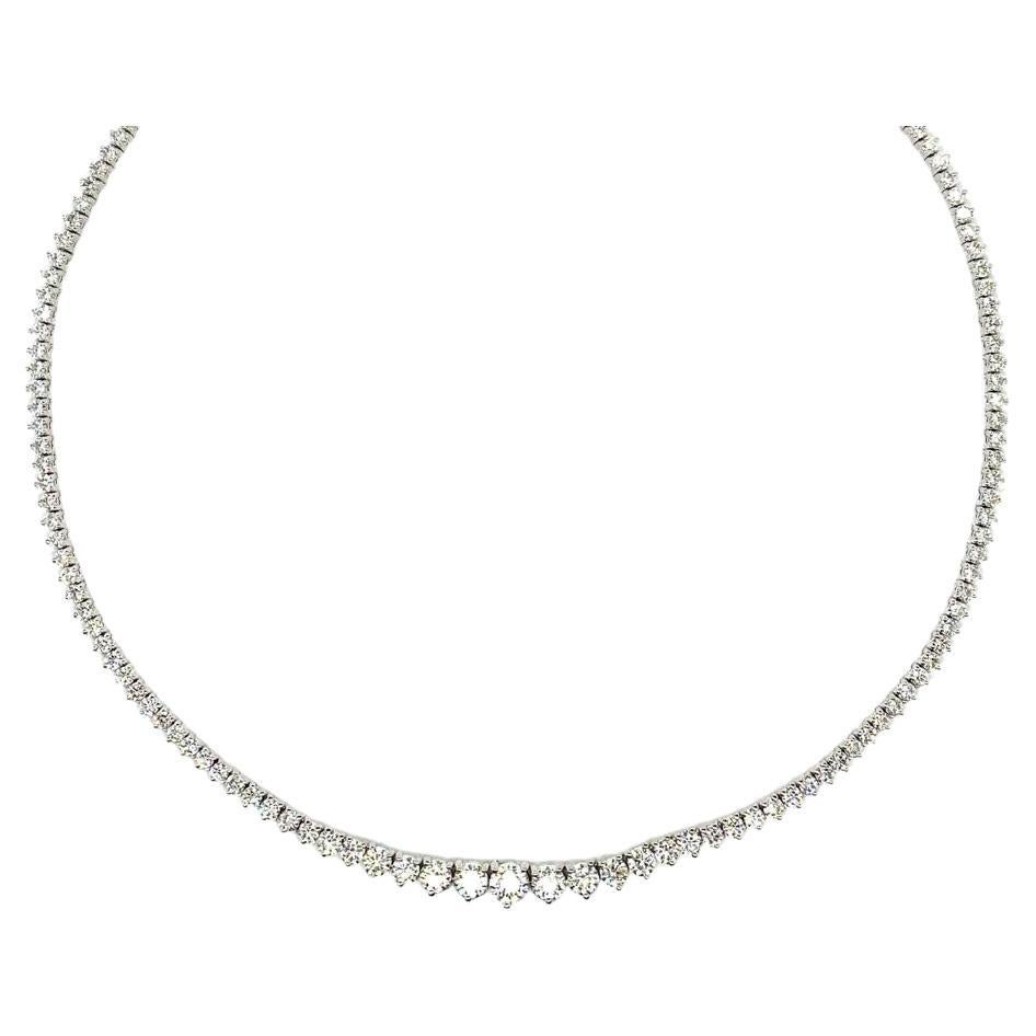 15.00 Carat Natural Diamond Tennis Graduated Necklace G SI 14K White Gold For Sale