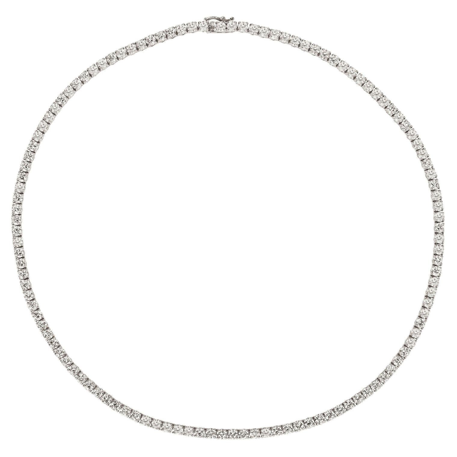 15.00 Carat Natural Diamond Tennis Necklace G SI 14K White Gold For Sale
