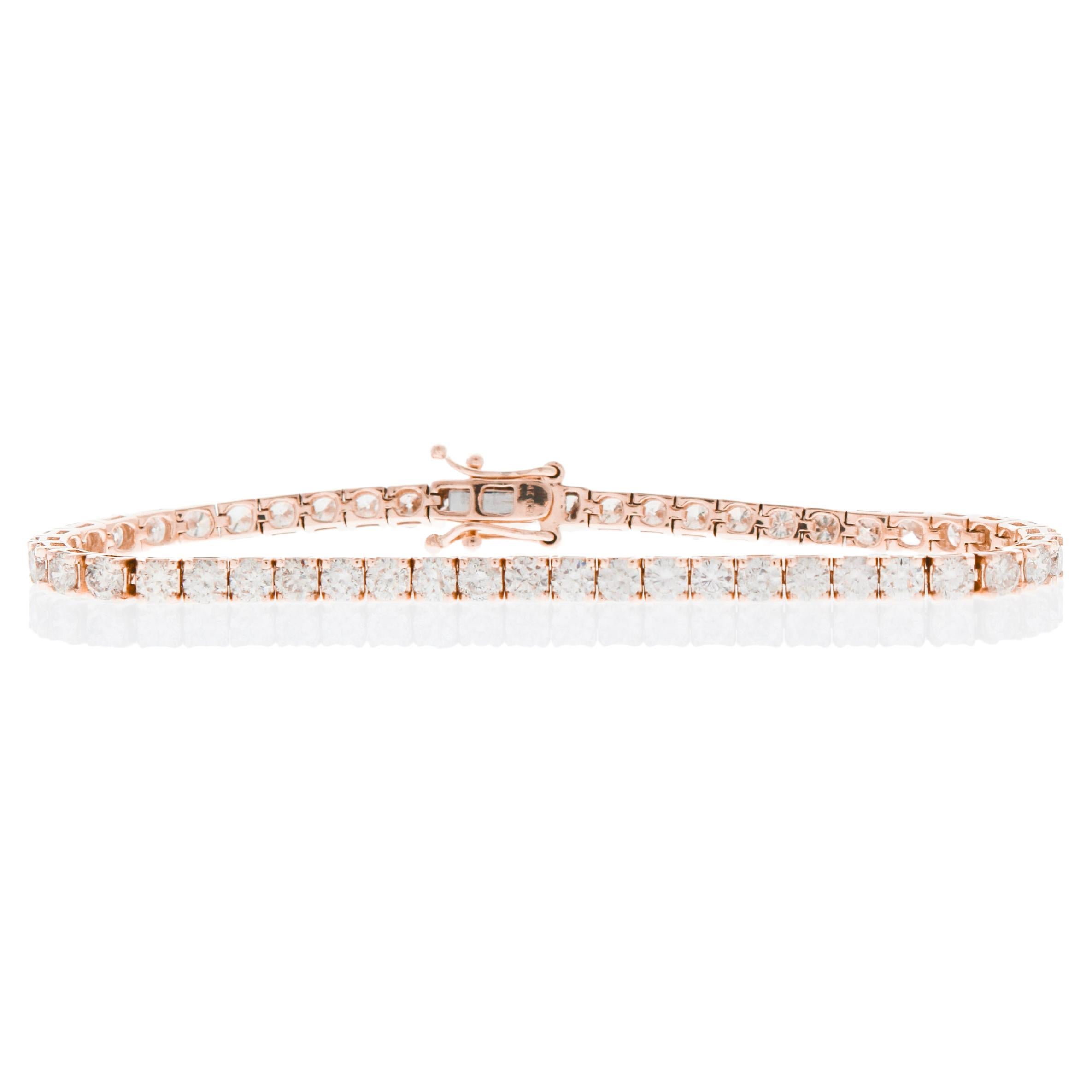 Bracelet tennis à 4 griffes en or rose 14 carats avec diamants ronds naturels de 15 carats		