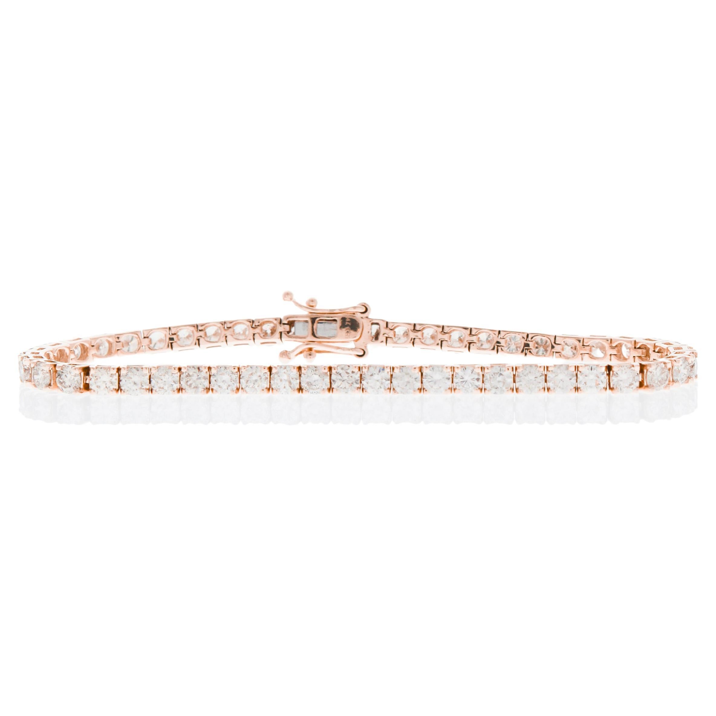 15.00 Carat Natural Round Diamond 4-Prong Tennis Bracelet in 14k Rose Gold