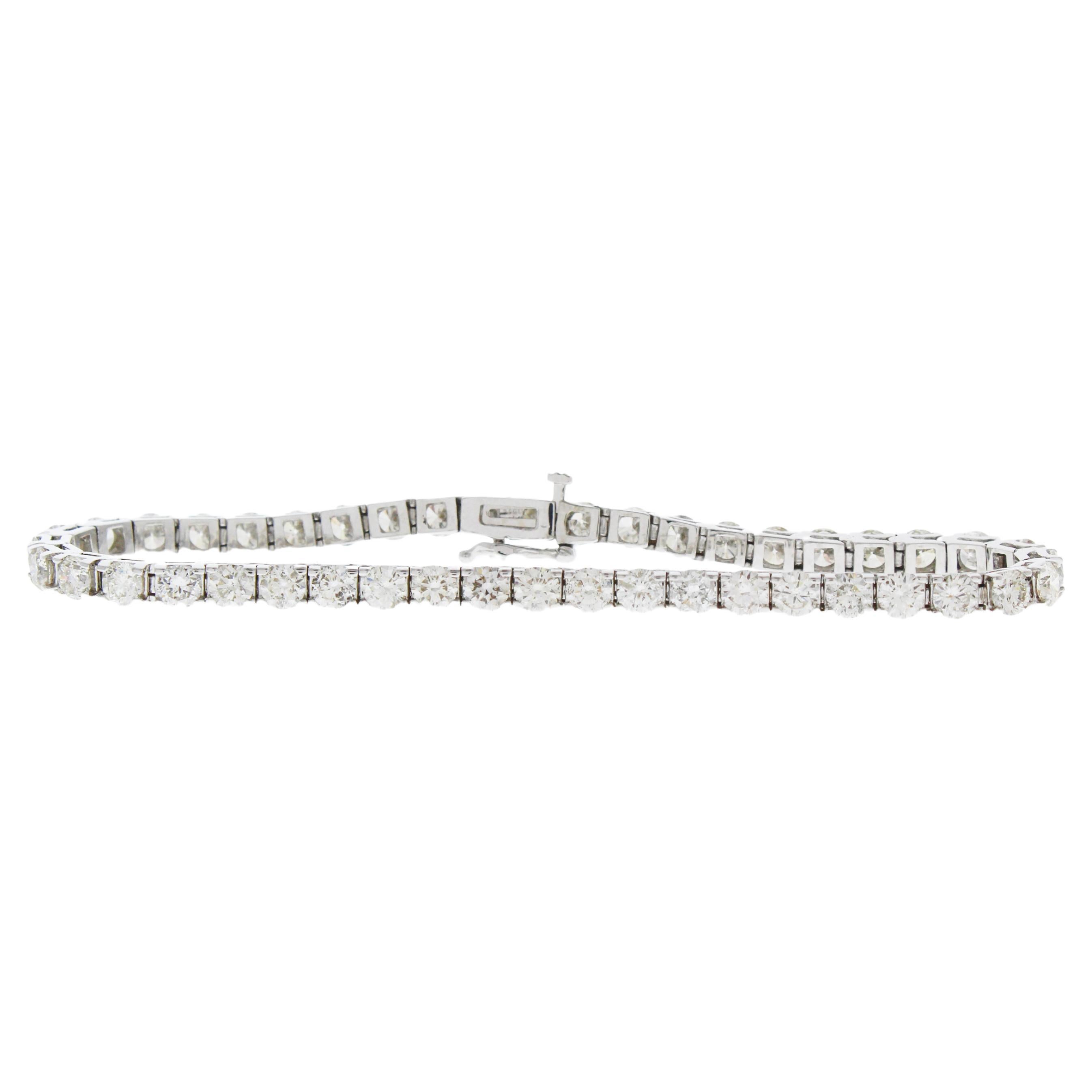 15.00 Carat Natural Round Diamond 4-Prong Tennis Bracelet in 14k White Gold For Sale