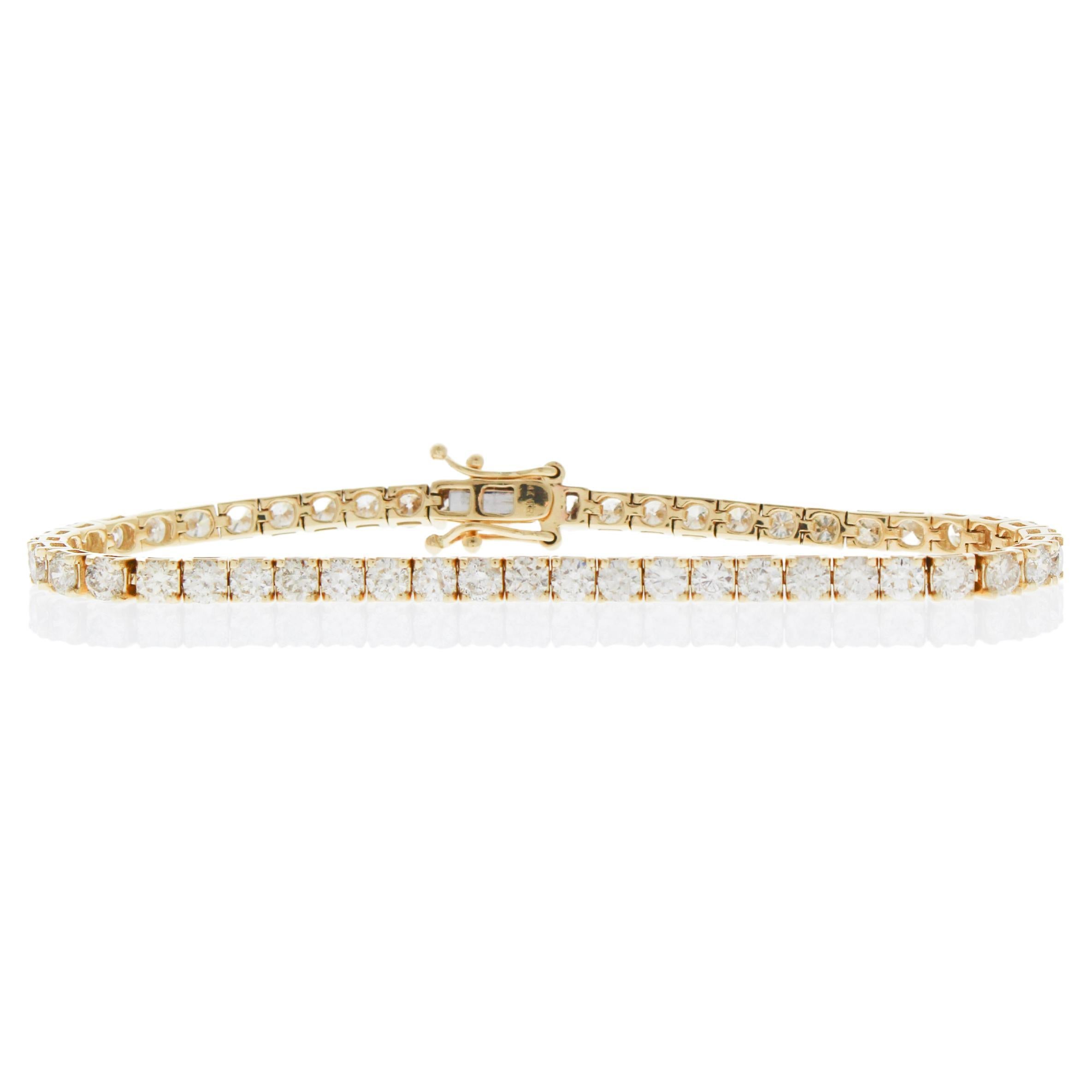 15.00 Carat Natural Round Diamond 4-Prong Tennis Bracelet in 14k Yellow Gold			 For Sale