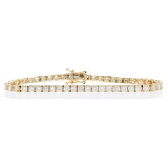 Bracelet tennis à 4 griffes en or jaune 14 carats avec diamants ronds naturels de 15 carats			