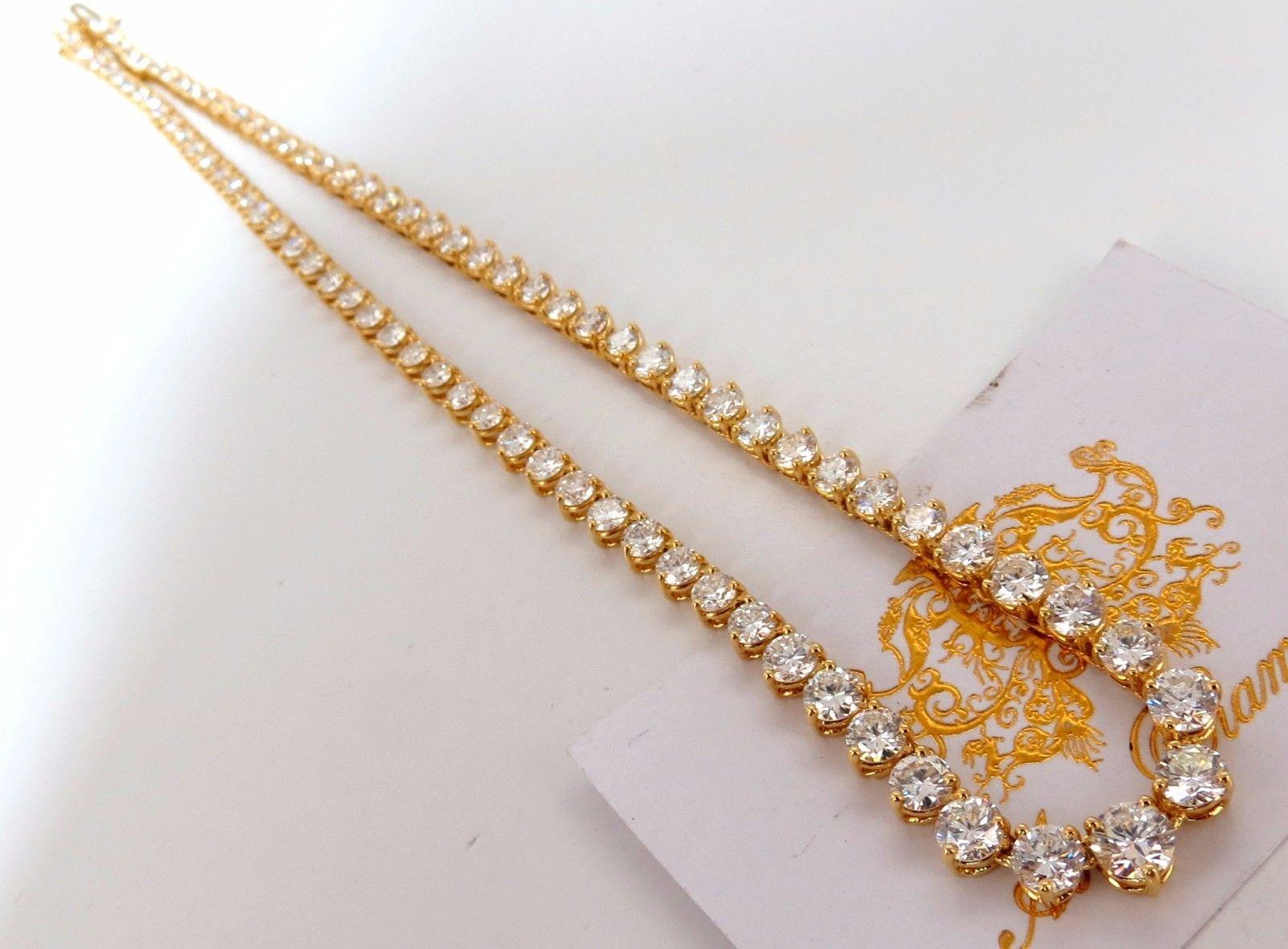 15.00 Carat Natural Round Diamonds Tennis Necklace 14 Karat Classic Riviera G/VS In New Condition In New York, NY