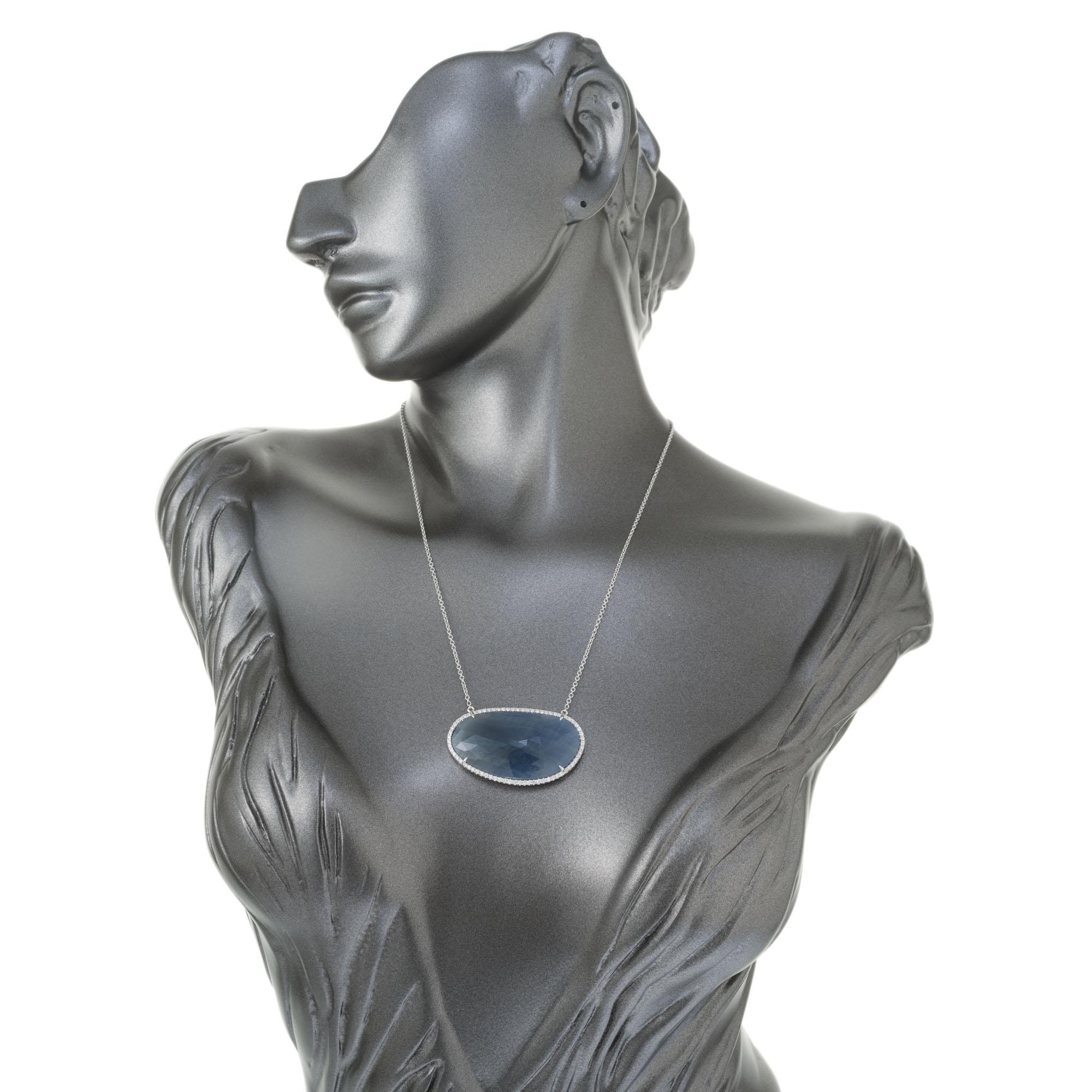 Women's 15.00 Carat Natural Sapphire Diamond Gold Pendant Necklace