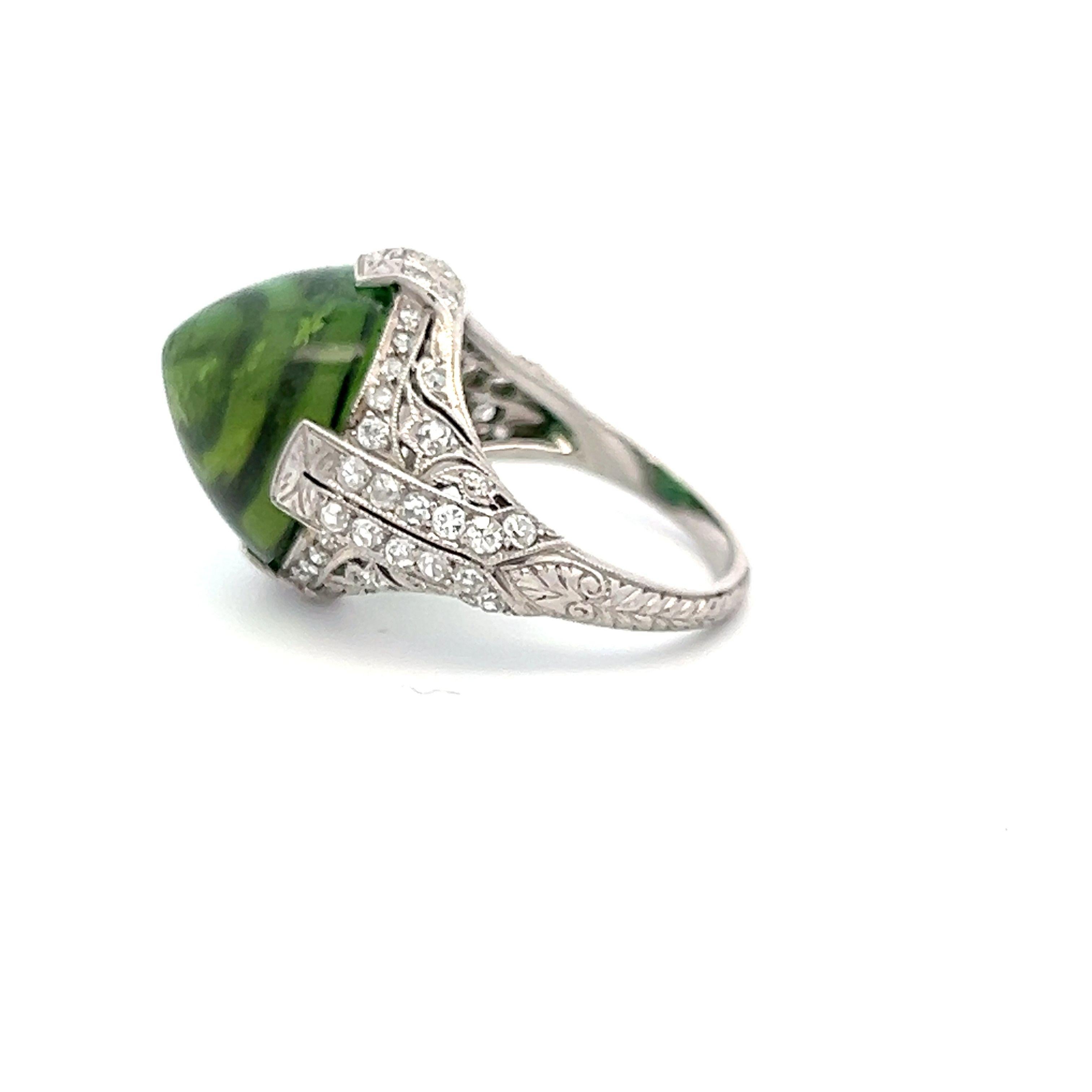 15.00 Carat Peridot 0.60 Carat Round Brilliant Diamond Platinum Cocktail Ring For Sale 3