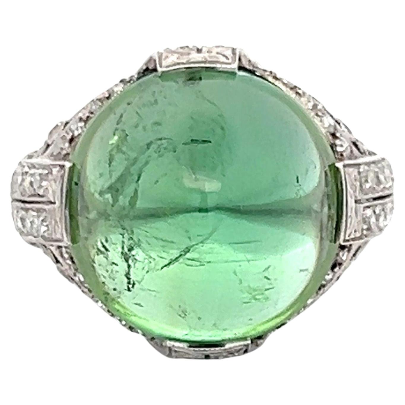 15.00 Carat Peridot 0.60 Carat Round Brilliant Diamond Platinum Cocktail Ring For Sale