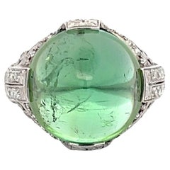15.00 Carat Peridot 0.60 Carat Round Brilliant Diamond Platinum Cocktail Ring