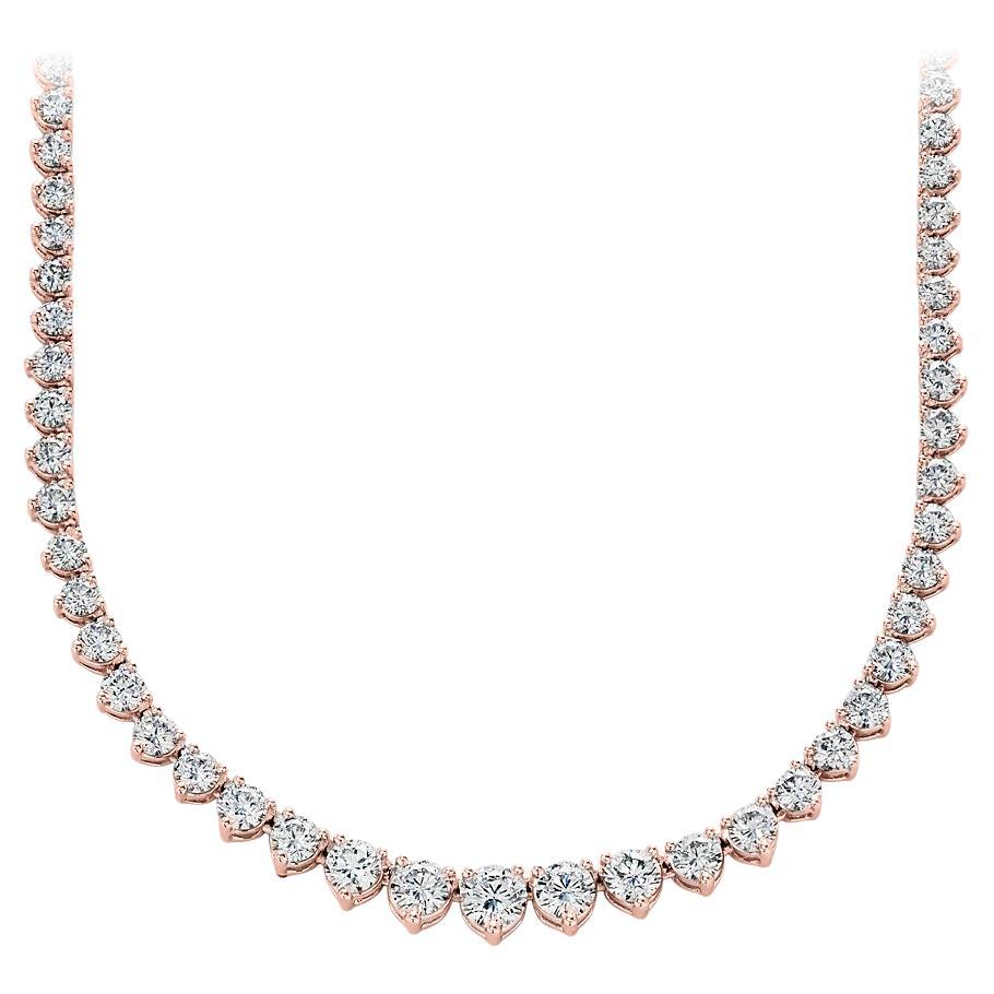 15.00 Carat Round Cut Diamond Riviera Necklace in 14k Rose Gold