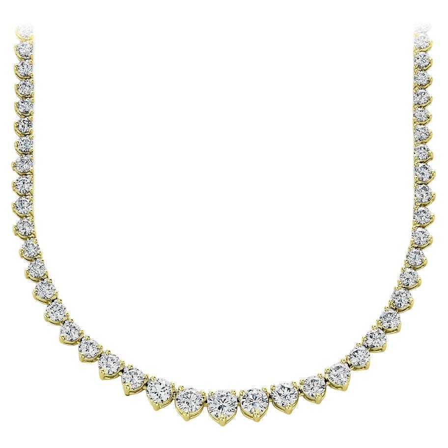 15.00 Carat Round Cut Diamond Riviera Necklace in 14K Yellow Gold	 For Sale