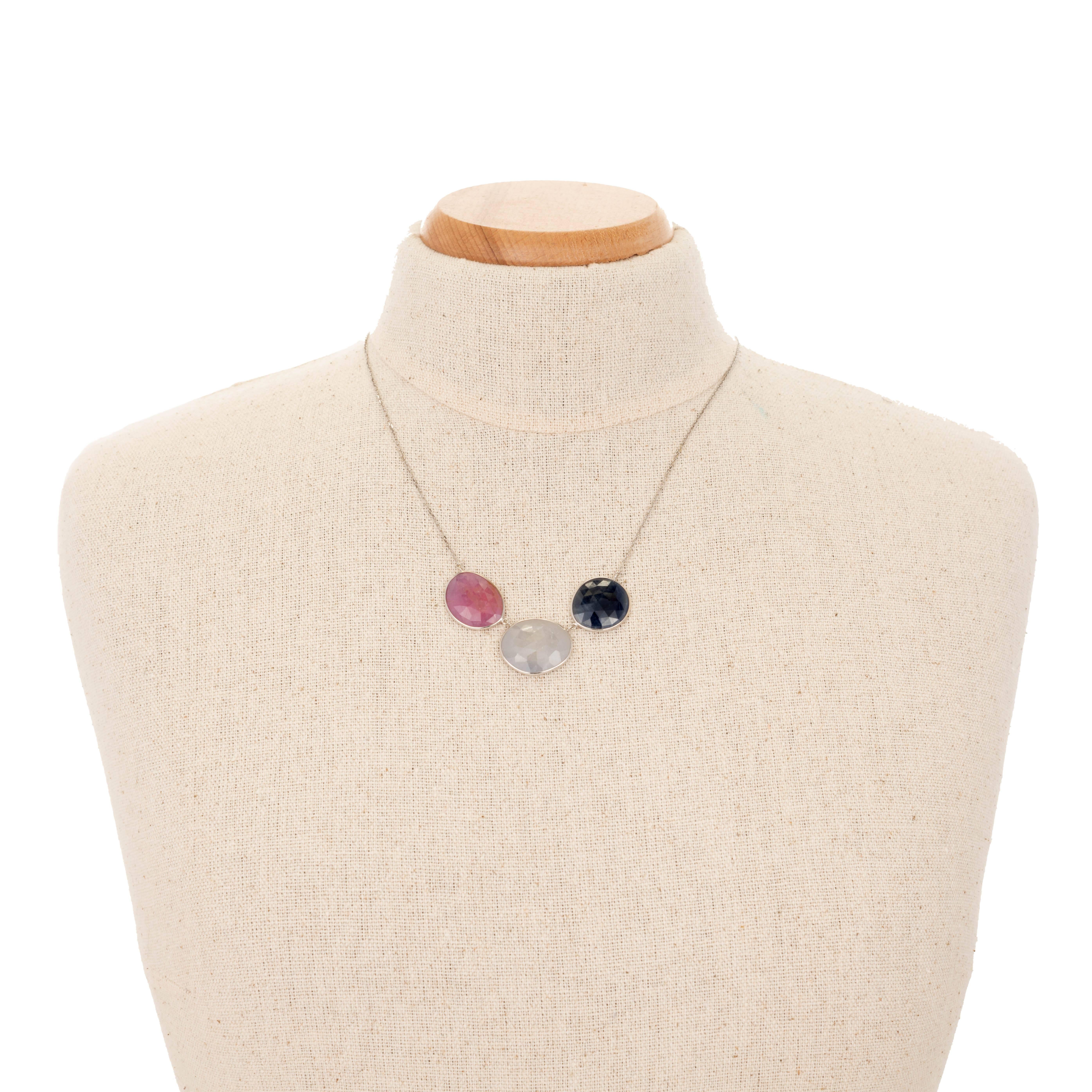 Women's 15.00 Carat Sapphire Rose Cut Slices Gold Necklace Pendant