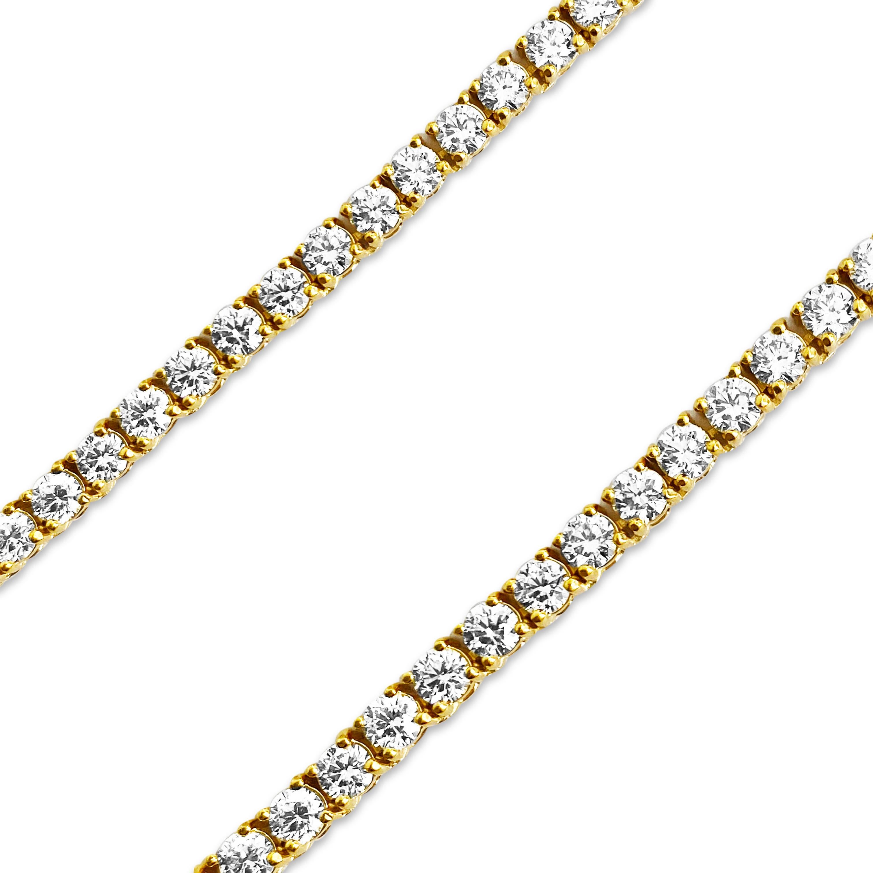 15.00 Carat VVS Diamond Tennis Necklace in 14k Gold In Excellent Condition For Sale In Miami, FL