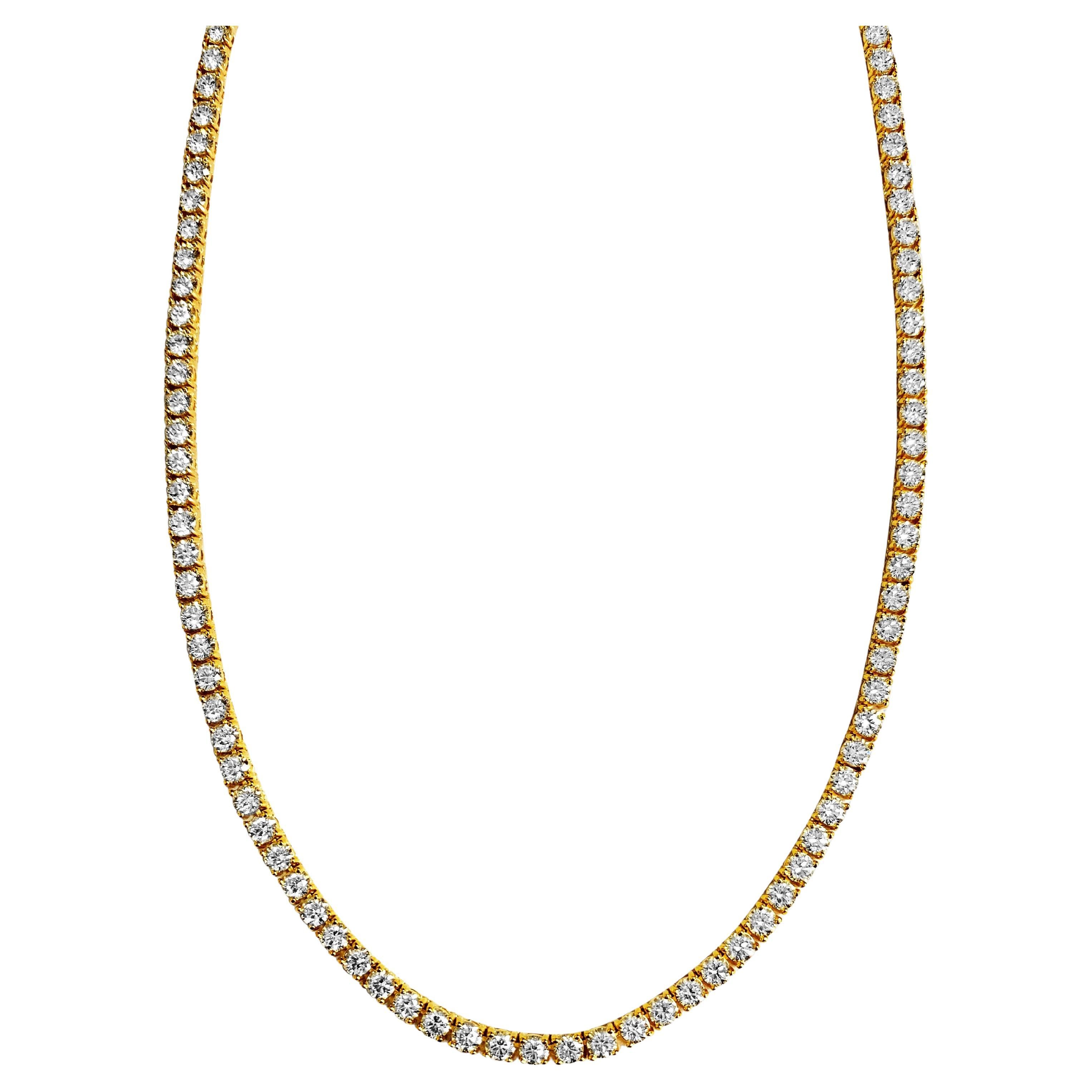 15.00 Carat VVS Diamond Tennis Necklace in 14k Gold en vente