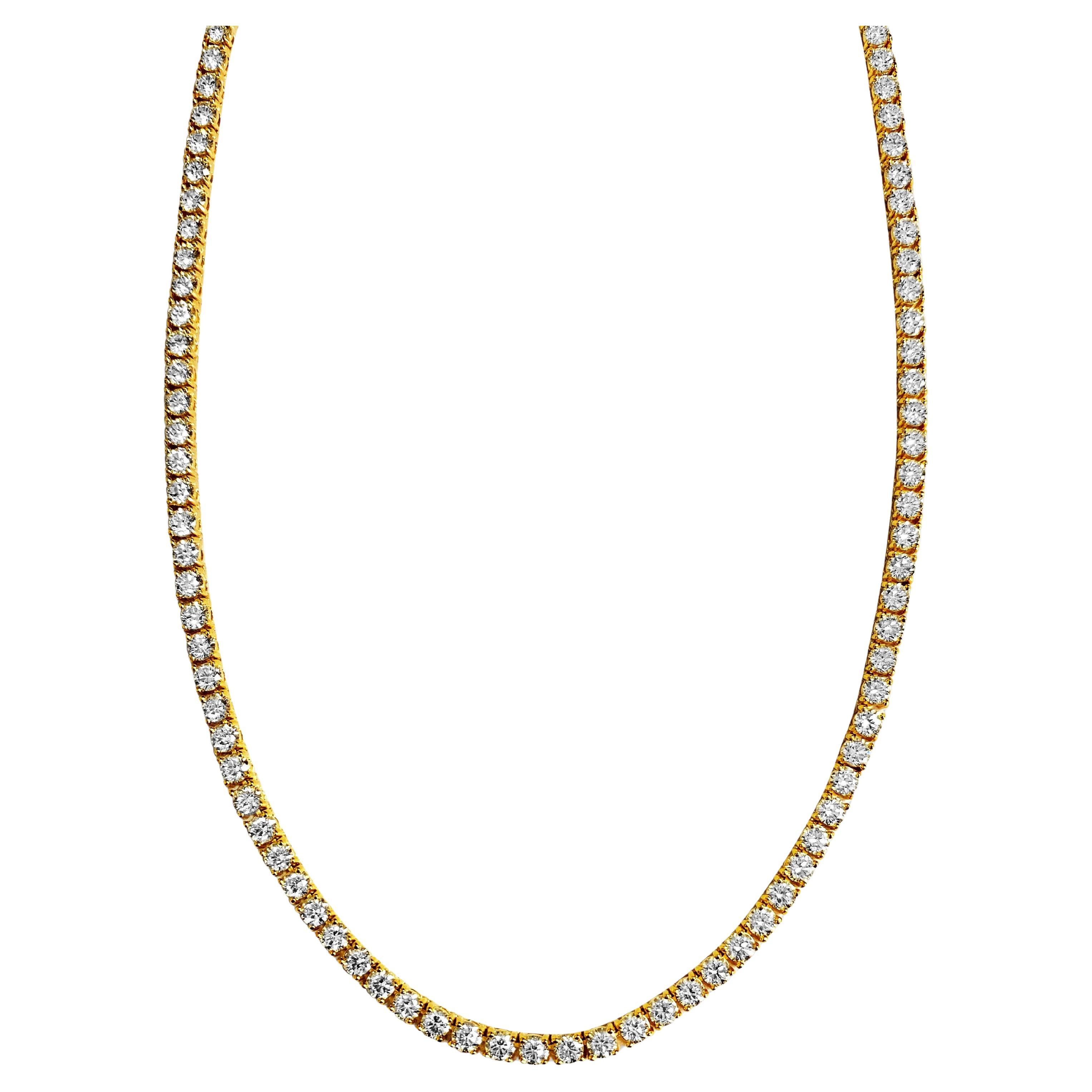 15.00 Carat VVS Diamond Tennis Necklace in 14k Gold For Sale at 1stDibs
