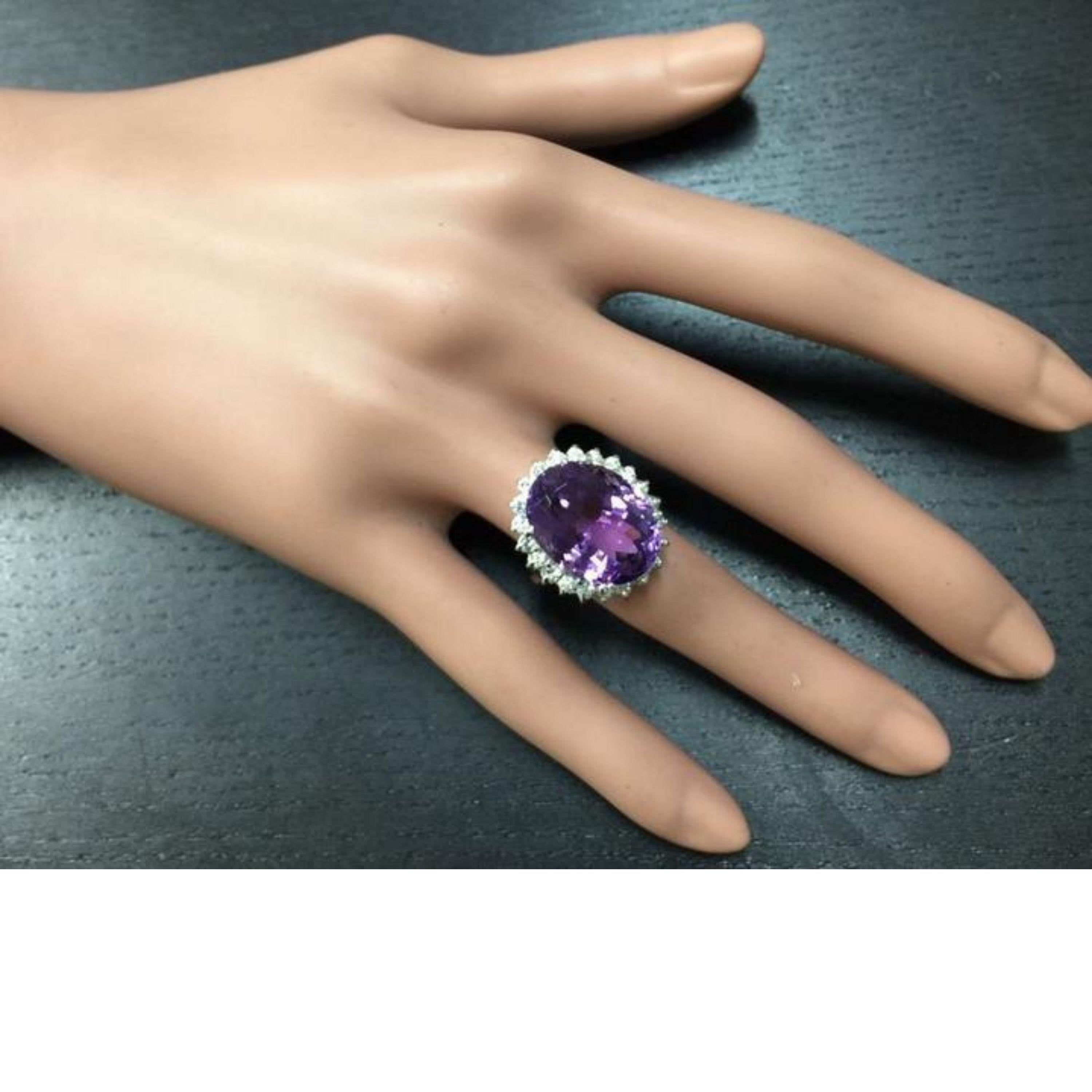 15.00 Carat Natural Amethyst and Diamond 14 Karat Solid White Gold Ring For Sale 1