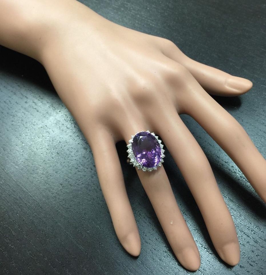 15.00 Carat Natural Amethyst and Diamond 14 Karat Solid White Gold Ring For Sale 2
