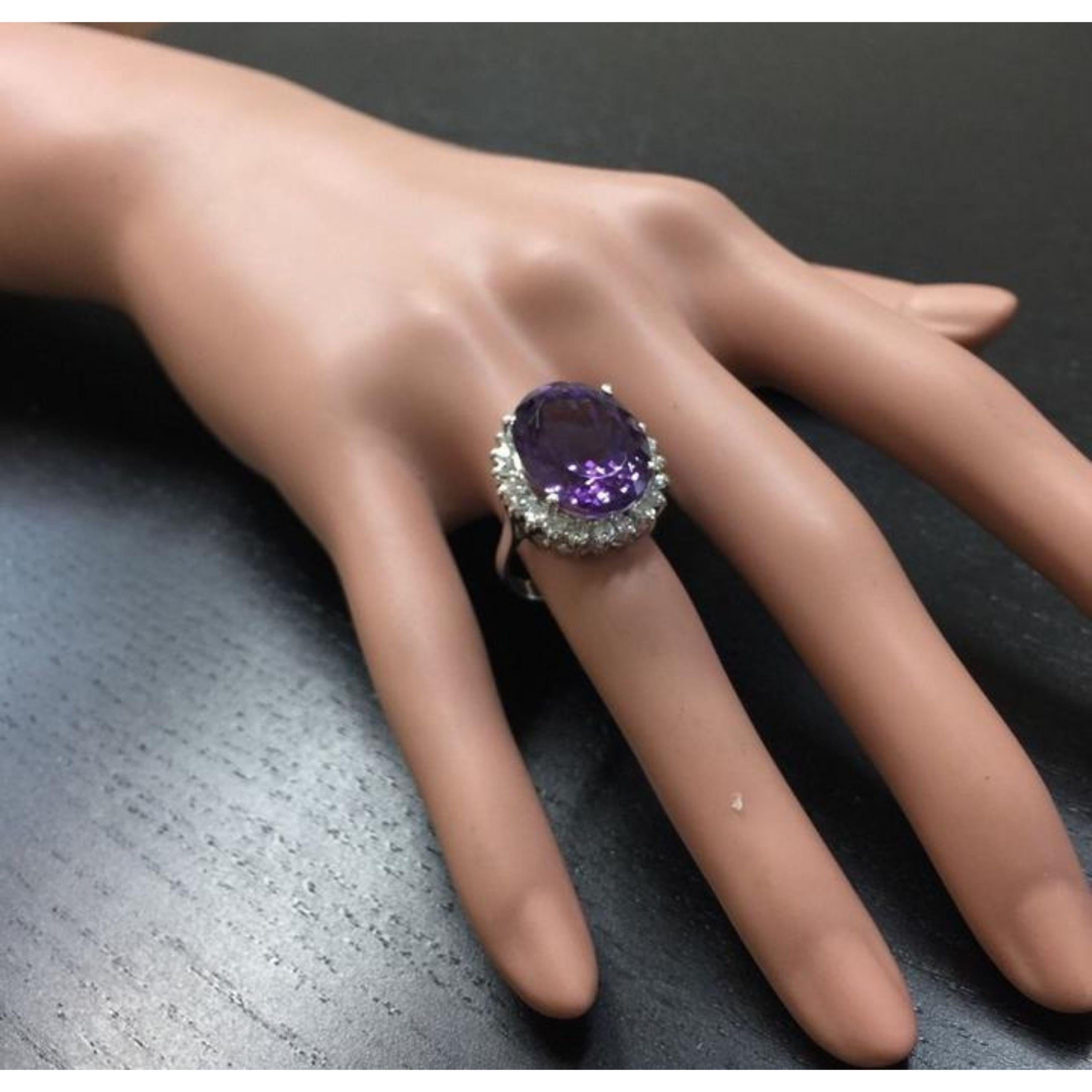 15.00 Carat Natural Amethyst and Diamond 14 Karat Solid White Gold Ring For Sale 3