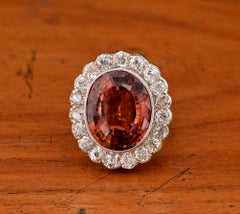 15.00 Ct Untreated Tourmaline 3.00 Ct Mine antique Diamond Ring