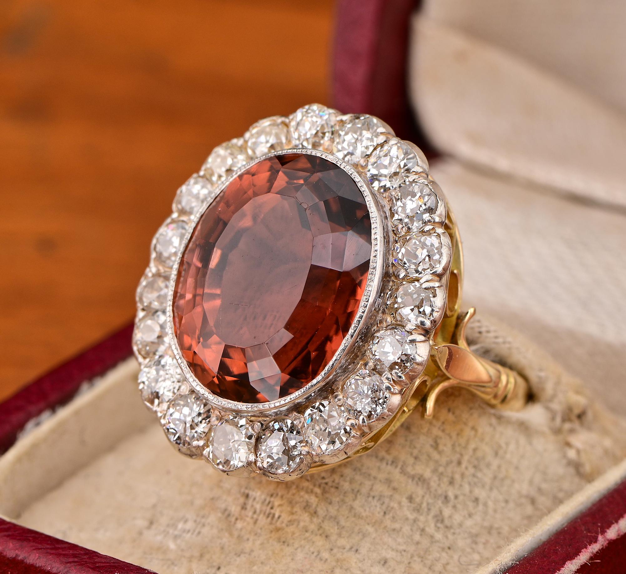 Women's 15.00 Ct Untreated Tourmaline 3.00 Ct Mine antique Diamond Ring For Sale