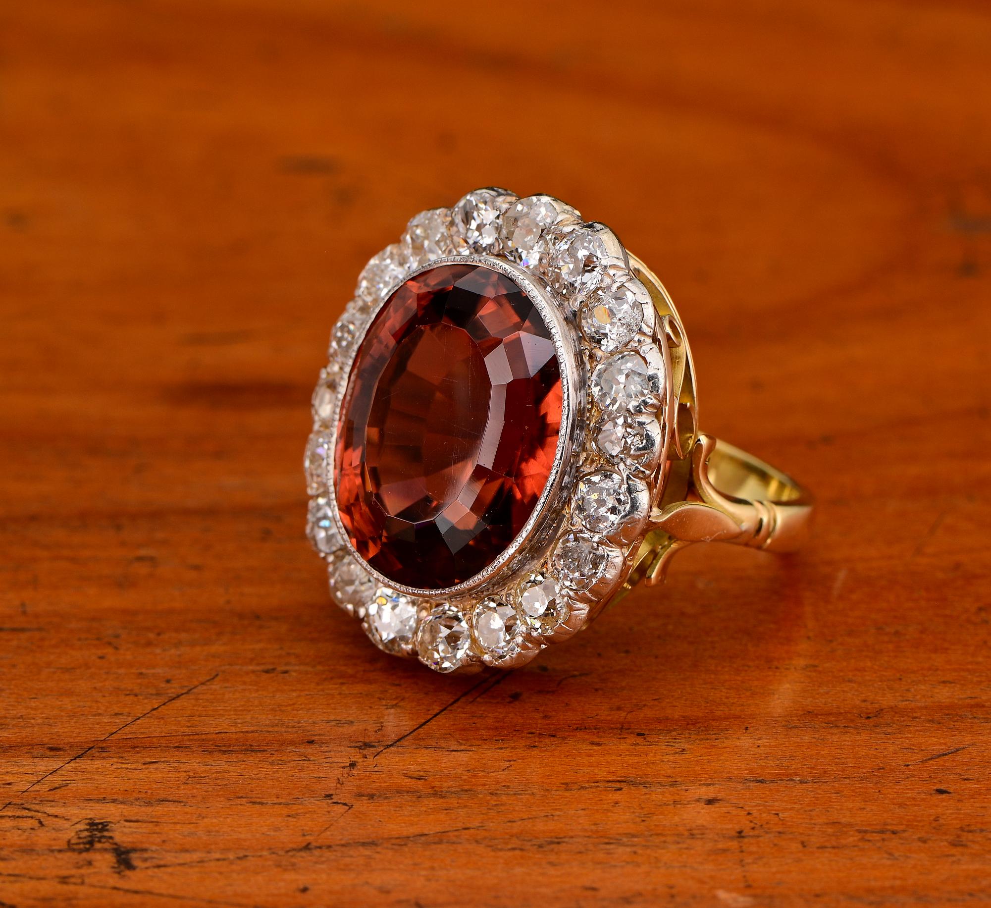 15.00 Ct Untreated Tourmaline 3.00 Ct Mine antique Diamond Ring For Sale 1