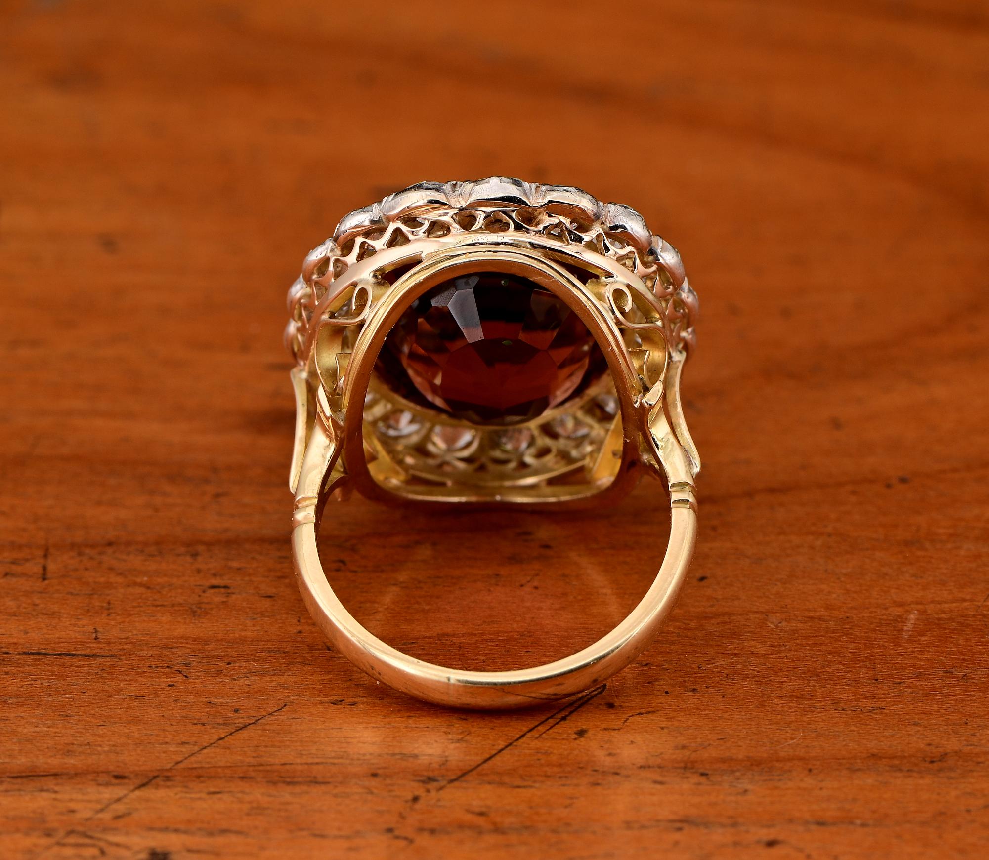 15.00 Ct Untreated Tourmaline 3.00 Ct Mine antique Diamond Ring For Sale 2