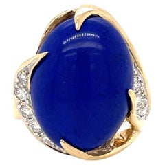 15.00ct Cabochon Lapis Ring with 0.57tcw Round Diamonds in 14k Yellow Gold