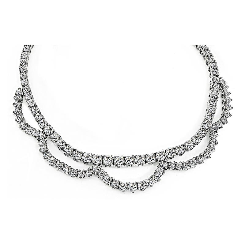 Round Cut 15.00 Carat Diamond White Gold Necklace For Sale