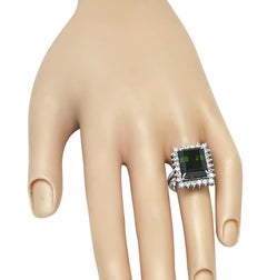 15.00ct Green Tourmaline 1.25ct Diamond 14k Gold Ring