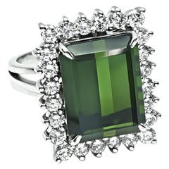 15.00ct Green Tourmaline 1.25ct Diamond 14k Gold Ring