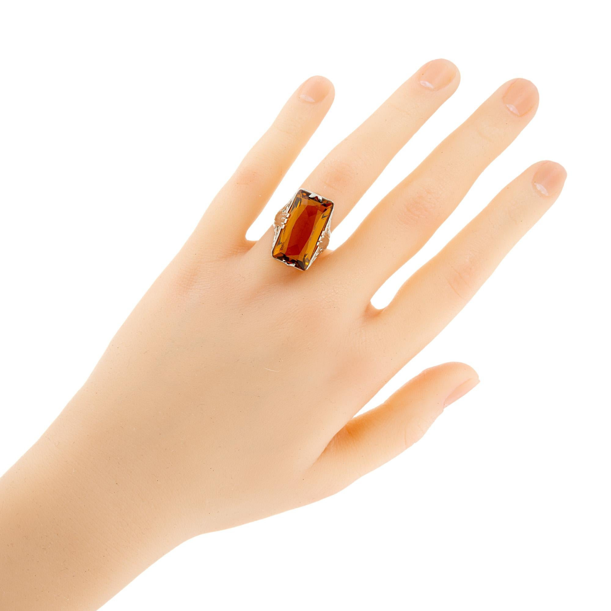 Women's 15.00ct Orange Yellow Citrine White Gold Estate Art Deco Filigree Cocktail Ring For Sale