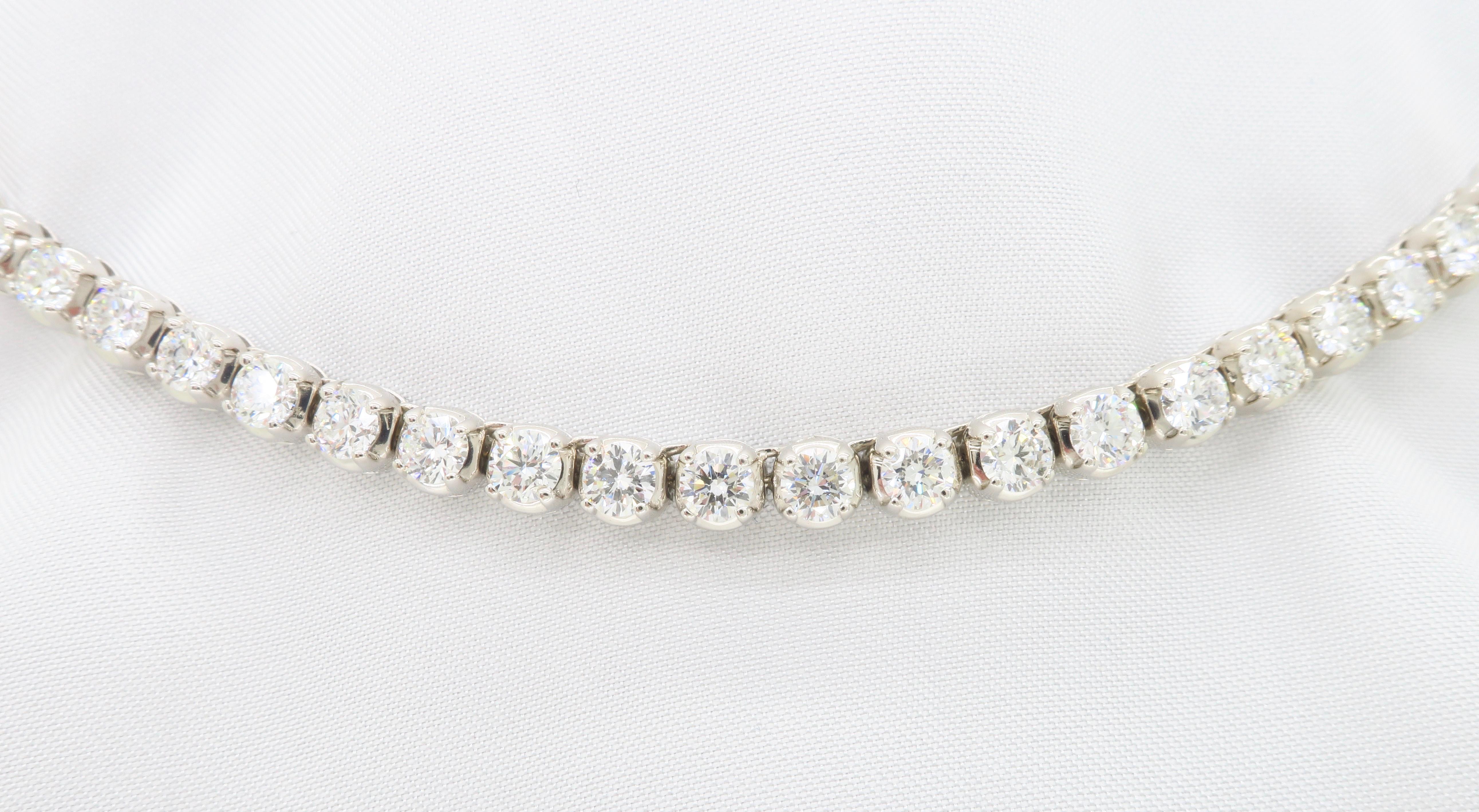 Round Cut 15.00CTW Diamond Tennis Necklace Made in 14k White Gold