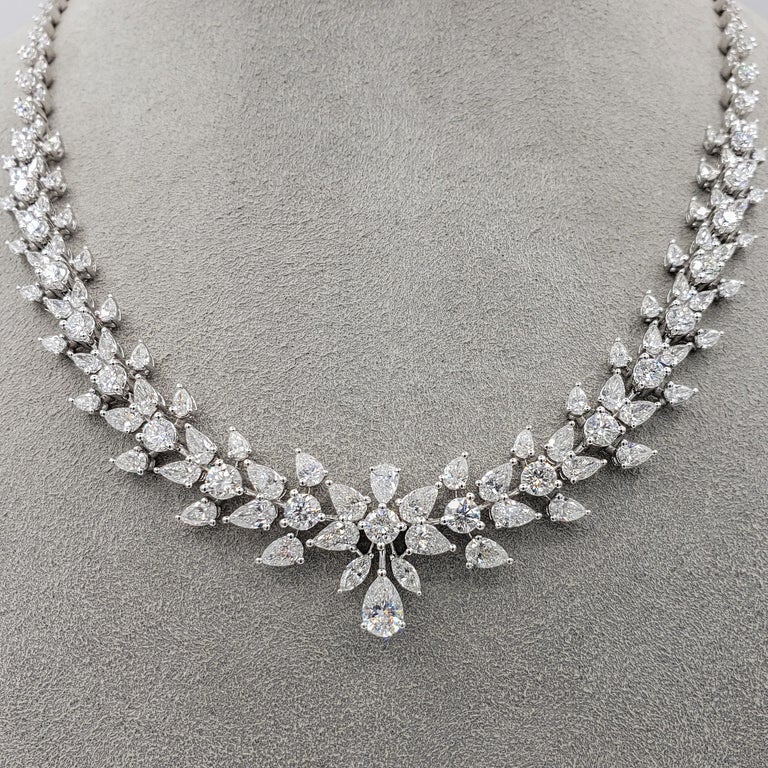 15.01 Carat Fancy Shape Diamond Cluster Necklace in 18 Karat White Gold ...