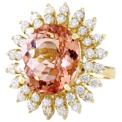 Natürlicher Morganit-Diamantring aus 14 Karat massivem Gelbgold