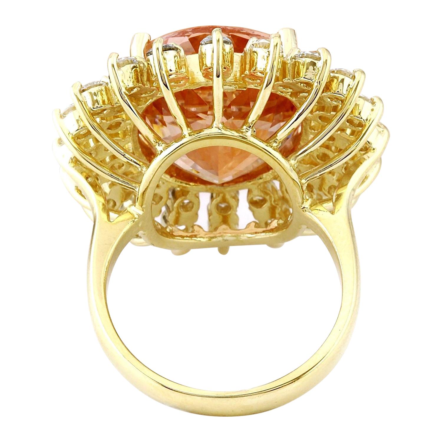 Modern Natural Morganite Diamond Ring In 14 Karat Solid Yellow Gold  For Sale