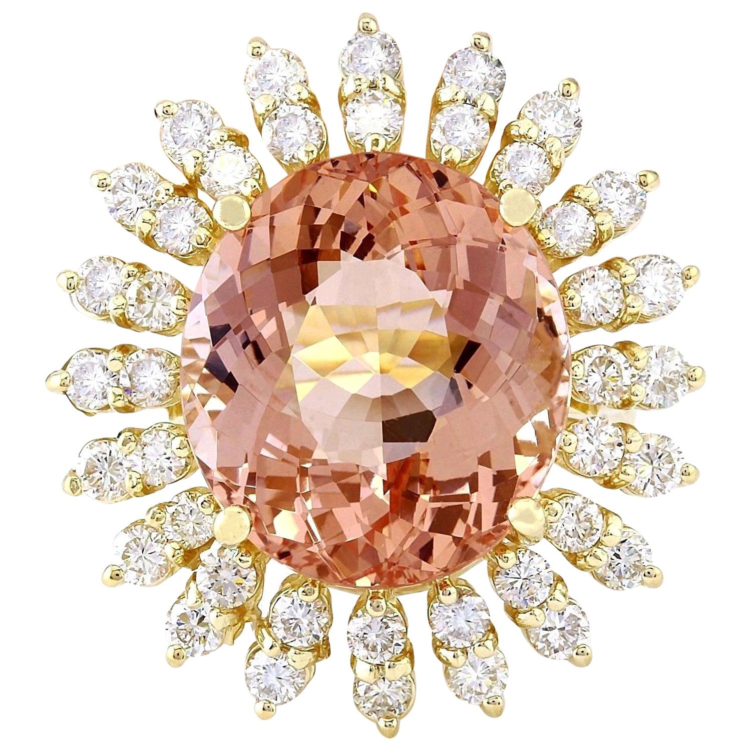 Natural Morganite Diamond Ring In 14 Karat Solid Yellow Gold  For Sale
