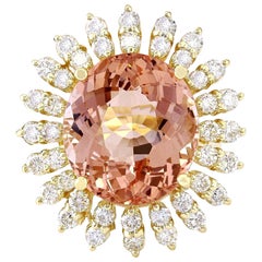 Natürlicher Morganit-Diamantring aus 14 Karat massivem Gelbgold 