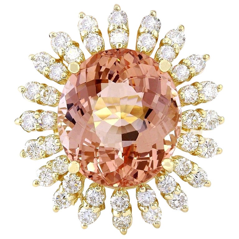15.01 Carat Morganite 18 Karat Solid Yellow Gold Diamond Ring For Sale ...