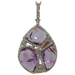 15.02 Carat Amethyst Pendant  in 14 Karat Rose Gold