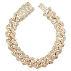 Bracelet cubain en or jaune massif 14 carats avec diamants naturels de 15,02 carats