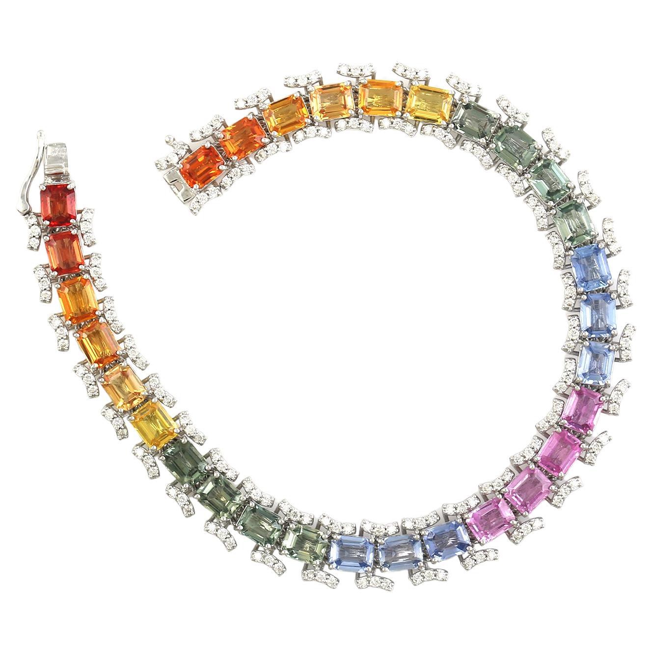 15,02 Karat Regenbogen-Saphir-Armband mit Diamanten aus 18 Karat Weißgold im Angebot