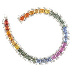 15,02 Karat Regenbogen-Saphir-Armband mit Diamanten aus 18 Karat Weißgold