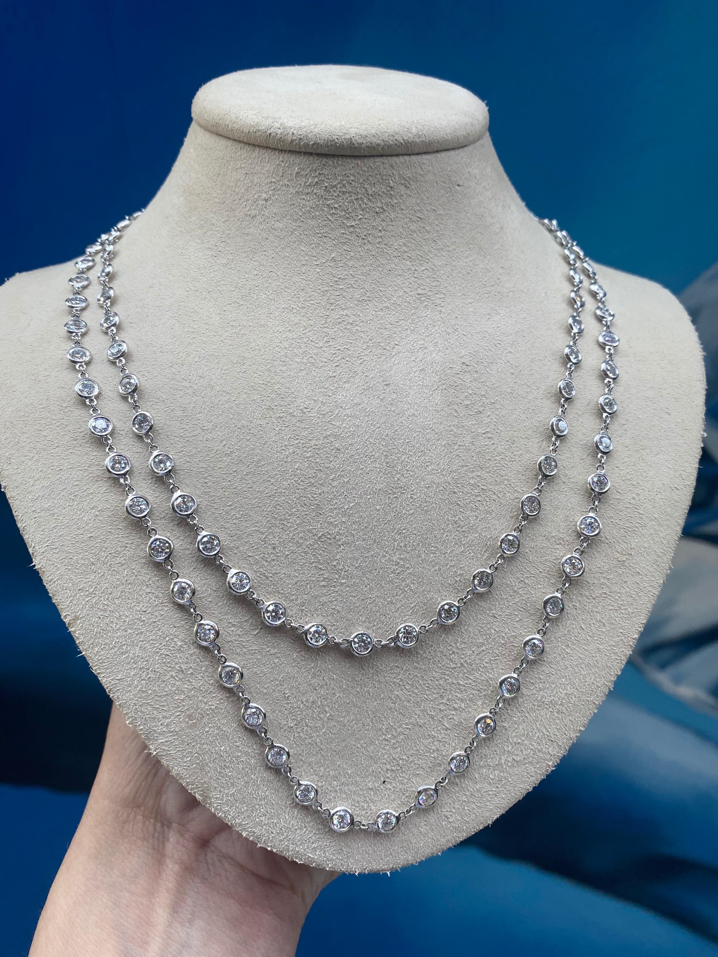 Round Cut 15.02ctw Round Brilliant Diamond by the Yard Necklace Set in 14k White Gold For Sale