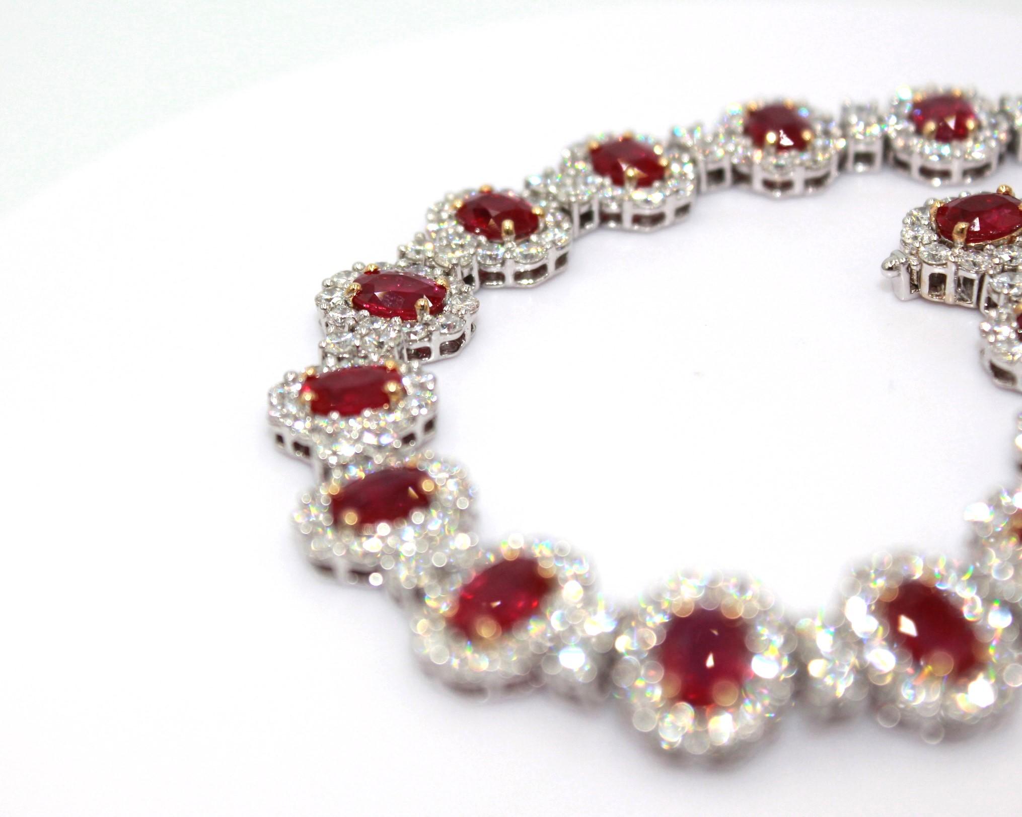 Women's 15.03 Carat Burma Ruby & Diamond Bracelet For Sale