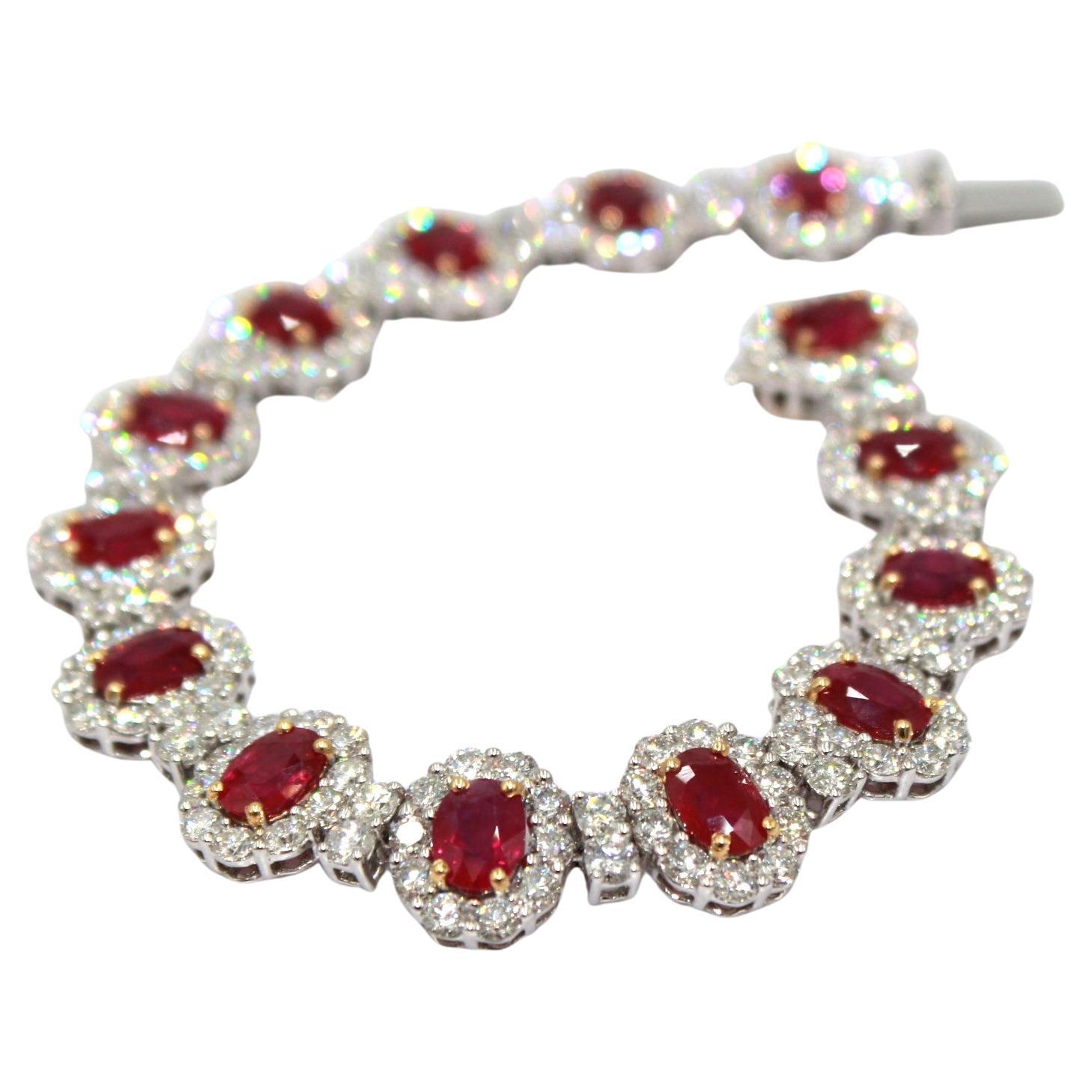 15.03 Carat Burma Ruby & Diamond Bracelet For Sale