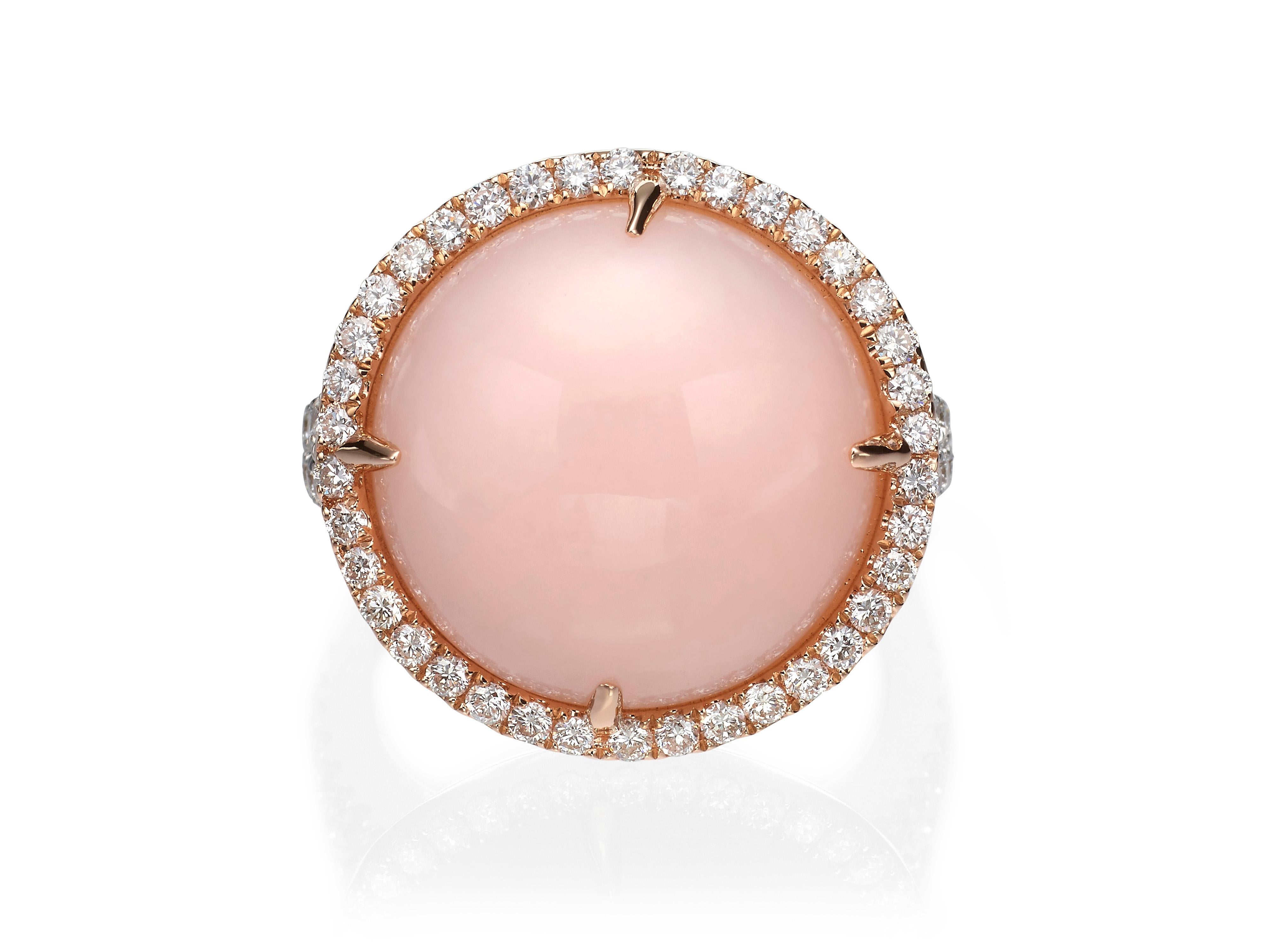 Contemporary 15.03 Carat Pink Opal and Diamond 18 Karat Rose and White Gold Cocktail Ring